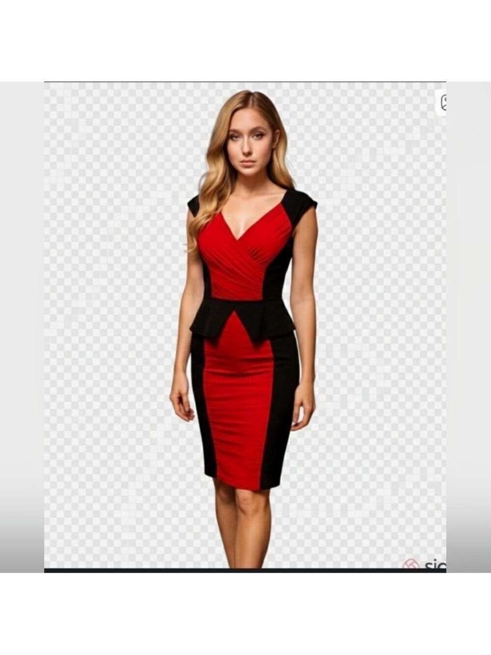 Joseph Ribkoff Red &Black Peplum Dress, Size 6, Fully Lined,Long Zipper,GUC - Picture 1 of 7